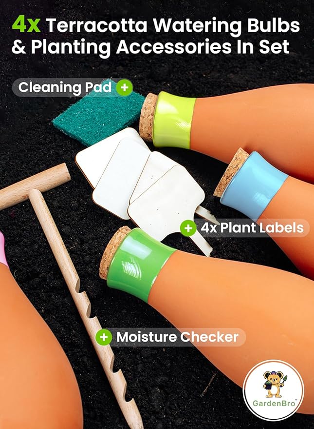 4 Pcs Ollas Terracotta Watering Pots Large - 14 Oz Self Watering Planter Insert Olla Watering System For 1-week Easy To Refill - Clay Plant Watering Globes For Outdoor & Indoor Plants [4 PCS, Bright] GARDENBRO