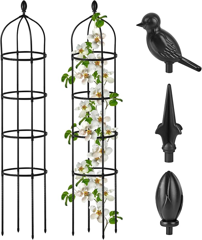Garden Obelisk Trellis for Climbing Plants Outdoor 6 Ft Rose Bush Round Trellis for Pots Rustproof Metal Plant Flower Trellises for Clematis Vine Jasmine Support Outdoor Indoor Miuwauer