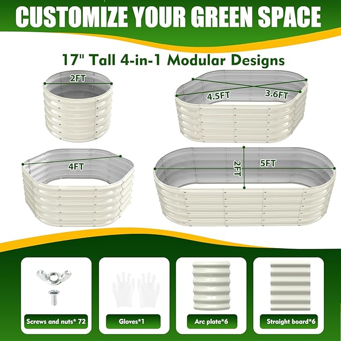 17" Tall Elevated Oval Metal Raised Garden Bed - 5ft x 2ft in Size and 0.8MM Thick Durable Planter Bed/Box for Vegetables Flowers Succulent at Patio/Garden Outdoor (White, 5X2X1.4 FT) TBMLC