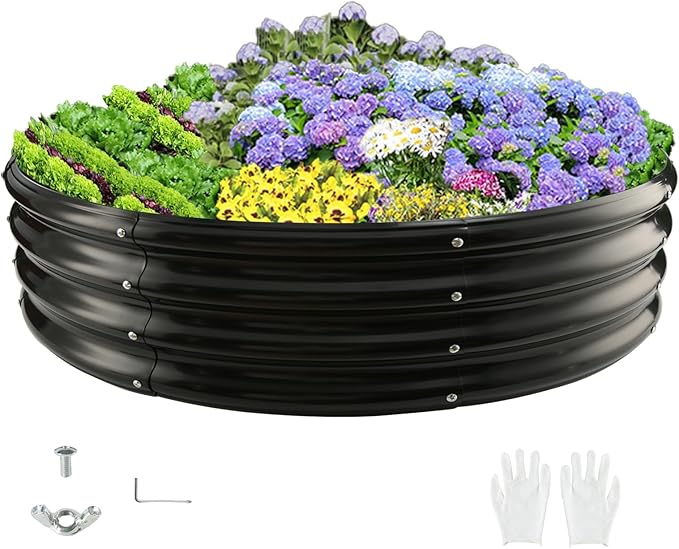 Durable Round Galvanized Steel Raised Garden Bed for Planting,Round Galvanized Steel Fire Ring/Fir Pit for Outdoor- 5×5×1FT,0.8MM Thick(Black, 60 ins Diameter x 12 ins high) zbzbml
