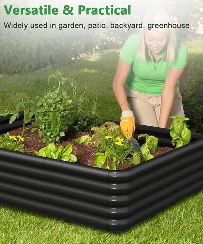 3.0x3.0x1.0ft Raised Garden Bed Kit, Rustproof PP Material Garden Box, Flower Bed with Tool-Free Assembly Design, Square Planter Boxes for Outdoor Plants Vegetables Flower Fruit Herb, Black Sprimden