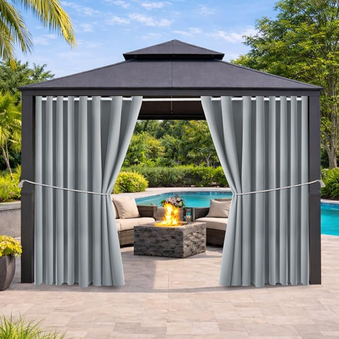Waterproof Outdoor Curtain W105 x L84 - Grommet Top Sunlight Blocking Window Treatment Drapes Blackout Curtains for Home Bedroom Living Room Outdoor Patio Porch Gazebo (Light Gray, 2 Panels) DivaenCamino