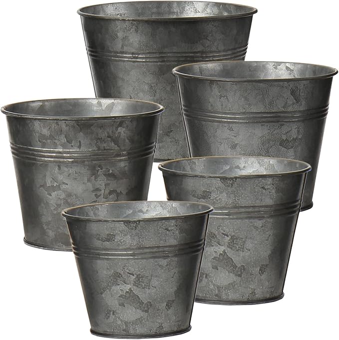 Briful 5 Size Galvanized Buckets Rustic Farmhouse Metal Bucket Galvanized Flower Bucket Home Indoor Outdoor Decorative Tin Planters (3.7In/3.9In/5.1In/5.9In/7.1In) Briful