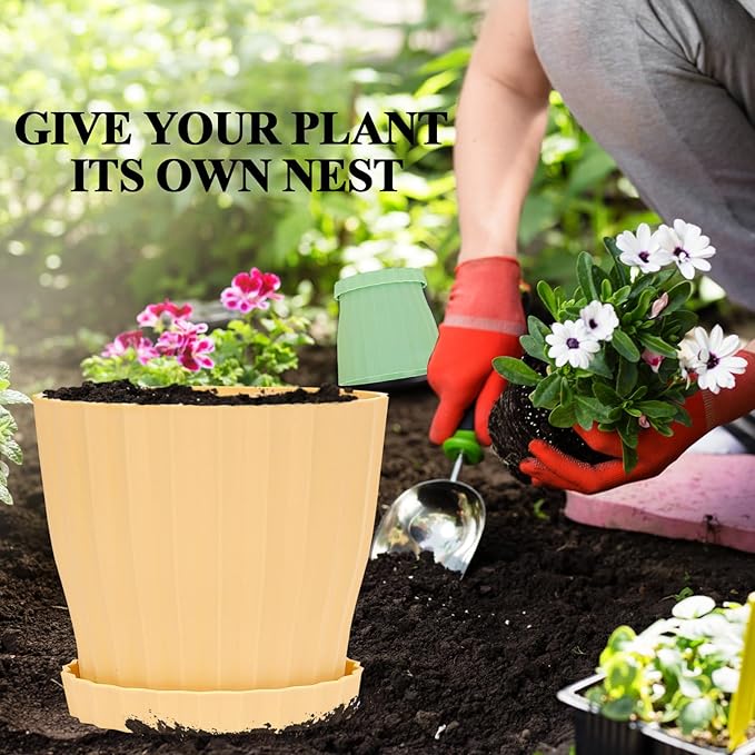 6 inch Flower Pots for Plants with Drainage Holes and Saucer, 5 Pack Plastic Plant Pots Indoor Planters for Outdoor Plants Small Garden House Home Decor, Nursery Pots for Succulent Colorful KAHEAUM