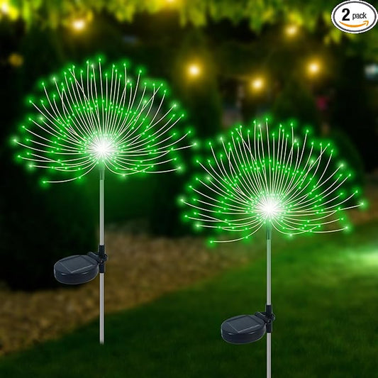 Solar Garden Lights Outdoor Waterproof, 2 Pack 120 LED Solar Firework Lights Decorative Garden Décor Outside for Flowerbed Pathway Party Christmas Decoration, Green Slyuexu