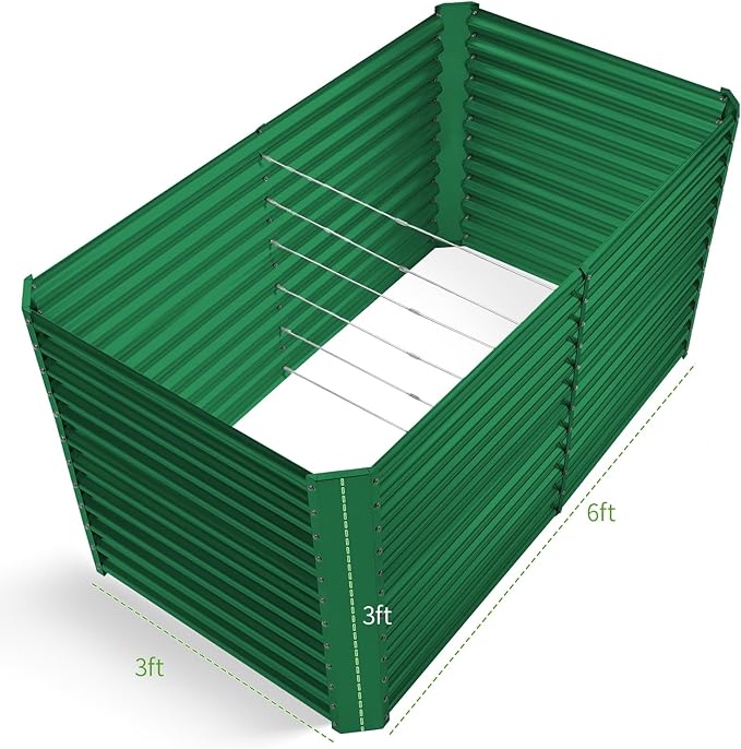 Land Guard 6x3x3ft Rectangular Galvanized Raised Garden Beds, Large-Capacity Metal Planter Box Outdoor, Durable Deep Raised Garden Bed 3ft Tall, Raised Beds for Gardening Vegetables, Forest Green LandGuard