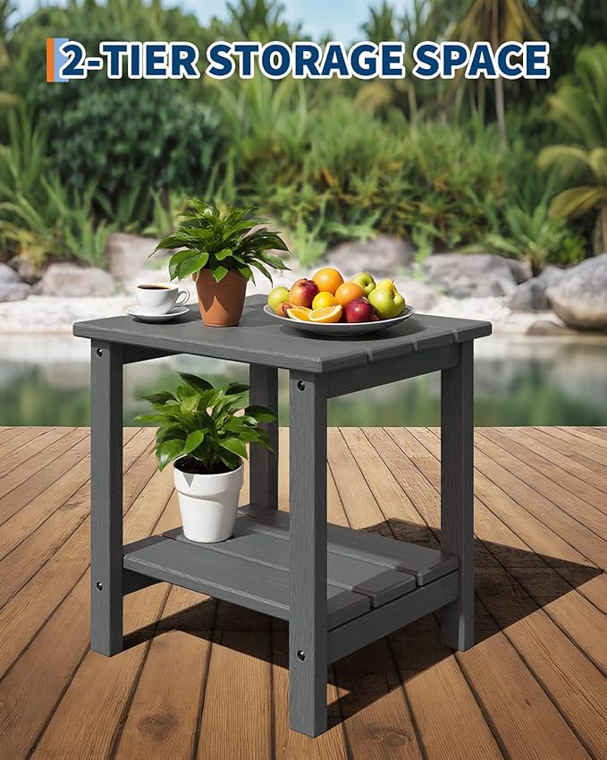 GarveeLife Poly Lumber Rocking Chair Outdoor Set of 2 with Side Table - HDPE High Back Porch Rocker Chairs for Adults - All Weather Resistant Furniture for Patio - Gray GarveeLife