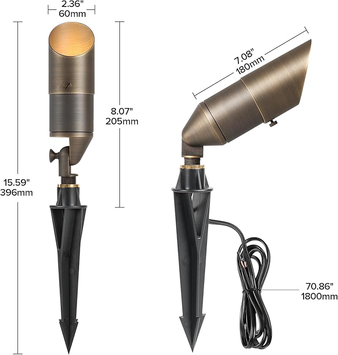 LUTEC Solid Brass Low Voltage Landscape Lighting, 12V Heavy Duty Waterproof Landscape Spotlights, Adjustable Bronze Uplights Outdoor Fixtures for Garden Yard Pathway Tree with MR16 Bulb LUTEC