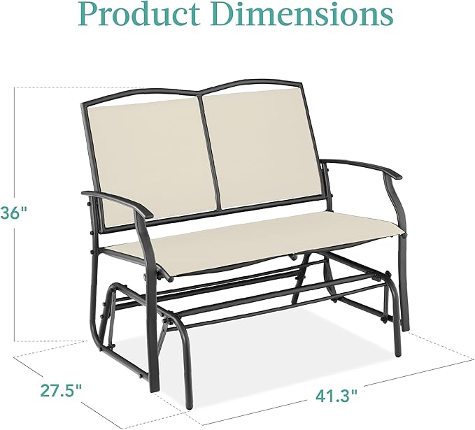 Best Choice Products 2-Person Outdoor Patio Swing Glider Steel Bench Loveseat Rocker for Deck, Porch w/Textilene Fabric, Steel Frame - Ivory/Gray BestChoiceProducts