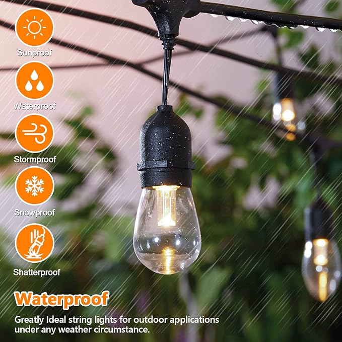 Lakumu 2-Pack 3 Color Dimmable LED Outdoor String Lights for Patio with Remotes, 96FT Waterproof Hanging Lights with Shatterproof Edison Bulbs for Bistro Backyard-Warm White/Neutral White/Daylight Lakumu