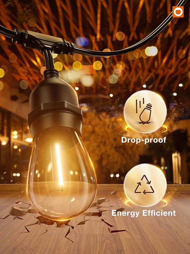 addlon 48FT LED Outdoor String Lights with 25 Edison Vintage Shatterproof Bulbs and Commercial Grade Weatherproof Strand - ETL Listed Heavy-Duty Decorative Lights for Patio Garden addlon
