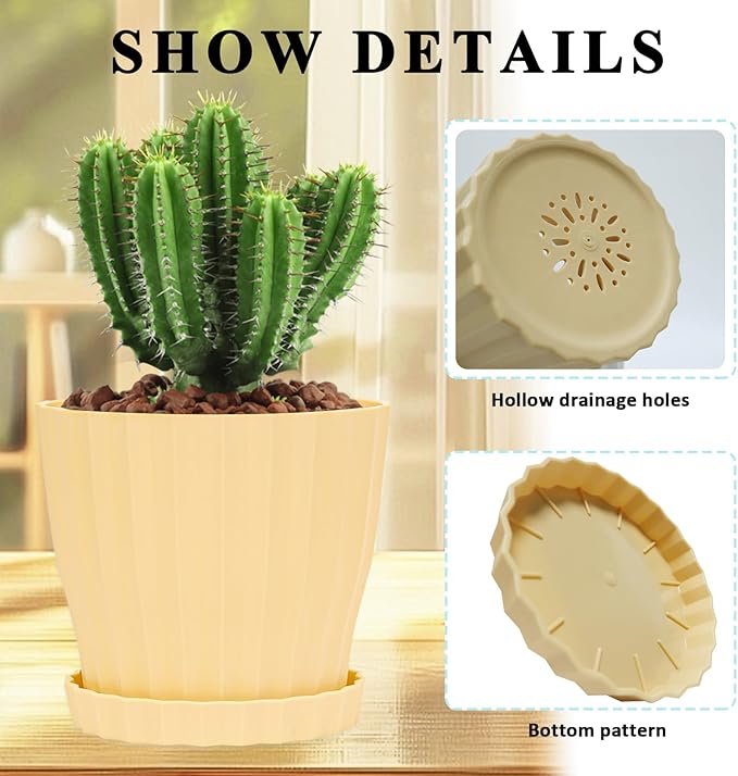 6 inch Flower Pots for Plants with Drainage Holes and Saucer, 5 Pack Plastic Plant Pots Indoor Planters for Outdoor Plants Small Garden House Home Decor, Nursery Pots for Succulent Colorful KAHEAUM