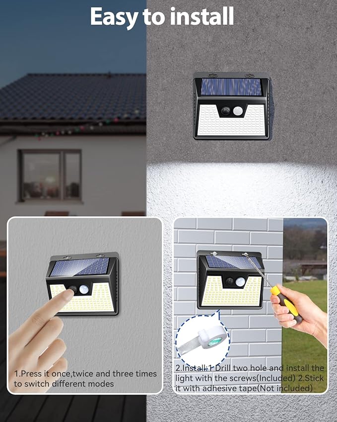 Peasur Solar Lights Outdoor Waterproof, 4 Pack 140LED Motion Sensor Light, 3 Modes Solar Powered Fence Security Lights for Patio Step Deck House Outside(Cool White) Peasur