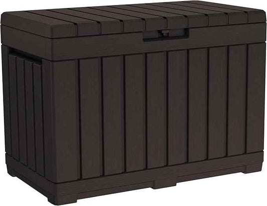 Keter Kentwood 50 Gallon Resin Deck Box for Outdoor Storage – Weather‑Resistant Balcony & Patio Box for Cushions, Throw Pillows & Garden Tools, Brown