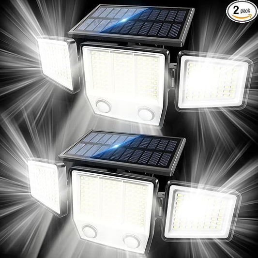 Solar Lights Outdoor Waterproof Motion Sensor - 416 LEDs 3000 Lumens Super Bright 3 Brightness 3 Modes 2400mAh 360° Illumination 32ft Solar Flood Security Light for Outside (Classic, 2) MDCMDCMSolarLightsOutdoor
