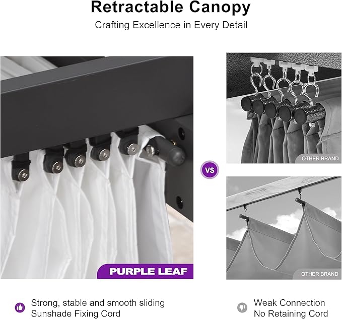 PURPLE LEAF 10' x 13' Aluminum Outdoor Pergola Wind-Resistant Retractable Pergola with Double Sun Shade Canopy Heavy-Duty Metal Pergola for Patios Backyard Deck Garden, White Rootora