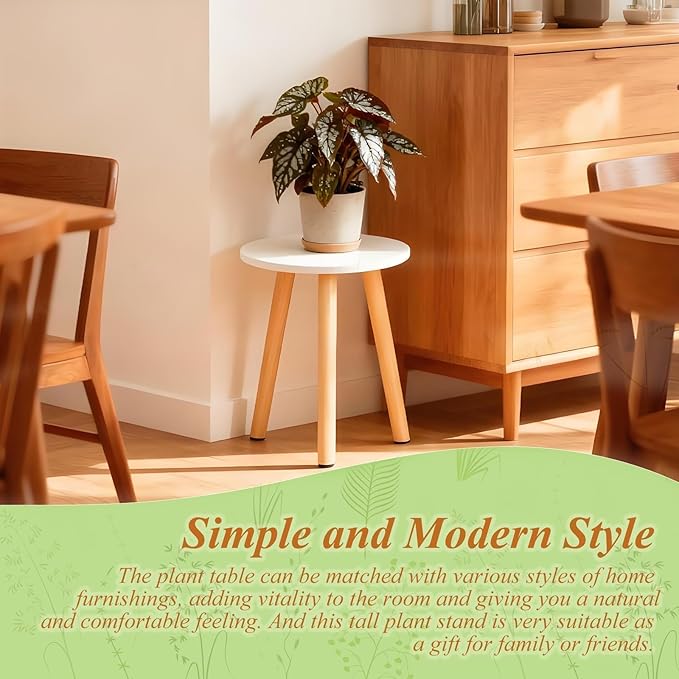 Plant Stand Indoor/Outdoor for Plants,Wood White Planter Stands Holder Mid Century Pedestal Shelf,Sturdy Short Flower Rack Boho Short Plant Table 15.7"Tall Wooden Plants Stool for Garden,Patio Home