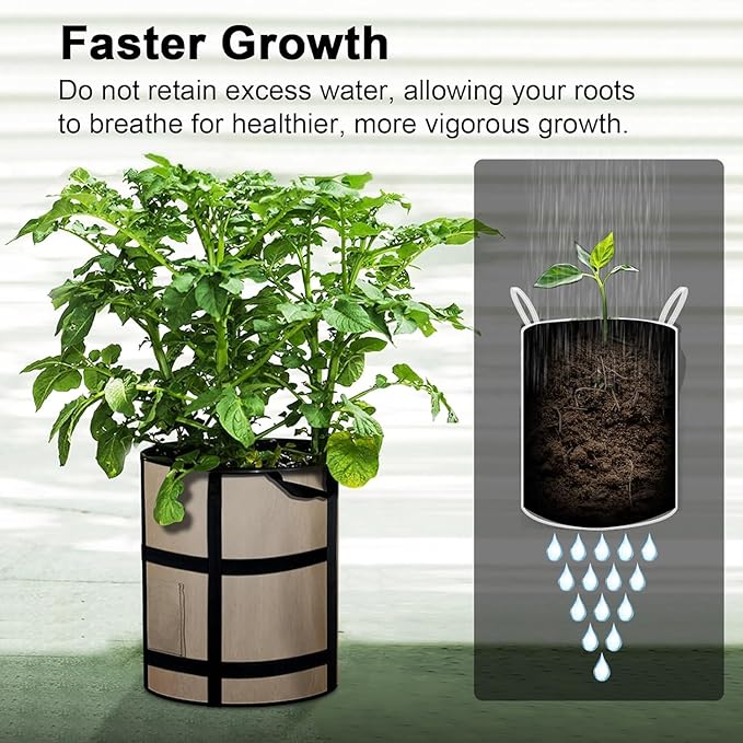 10 Gallon Potato Grow Bags with Viewing Window, 300G Nonwoven Garden Planting Pots, Heavy-Duty Surround Handles for Gardening Supplies (6Pack Grow Bags) Createagardenyoulove