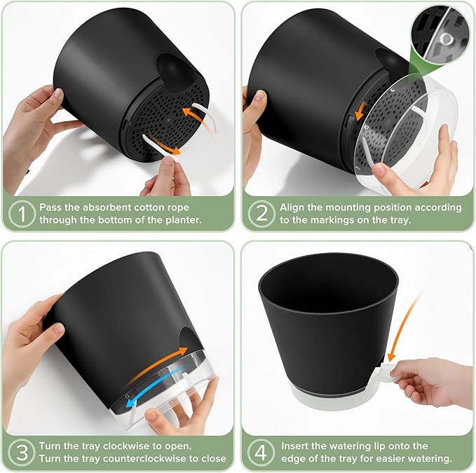 GARDIFE 2026 Upgraded Self Watering Plant Pots with Drainage Hole, 7/6.5/6/5.5/5/4 Inch Flower Planting Containers for House Plants, African Violet, Flowers, Cactus (Black, 7+6.5+6+5.5+5+4 inch) GARDIFE