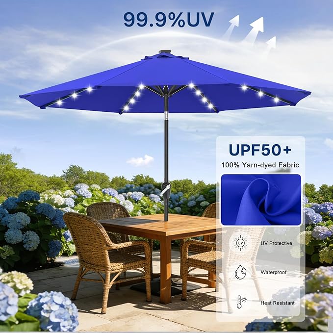 ABCCANOPY Solar Led Patio Umbrellas with 32LED Lights 11FT (Blue) ABCCANOPY