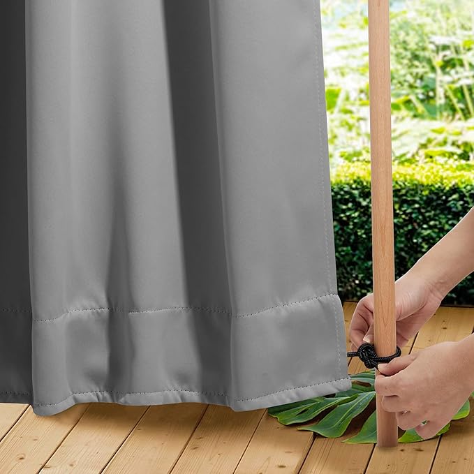 NICETOWN 2 Panels Weighted Blackout Curtains with Grommet & Back Tab on top and Bottom for Patio Waterproof, Windproof Privacy Outdoor Dividers for Cabana with Fixed Rope, W52 x L95, Silver Grey NICETOWN