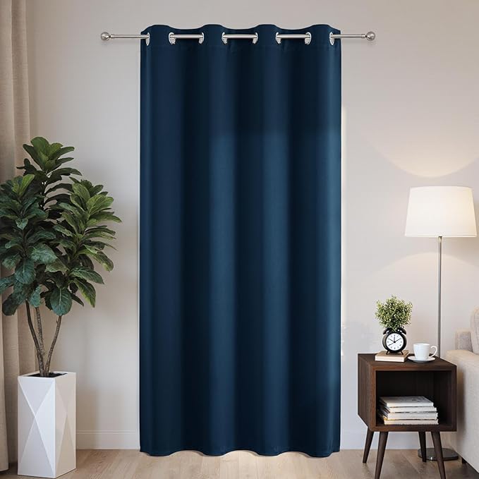 Joydeco Blackout Patio Sliding Door Curtains 108 Inches Long, Grommet Privacy Room Divider Curtains, Extra Wide Thermal Blackout Drapes for Bedroom Living Room (Navy Blue, 60Wx108L, 1 Panel) JOYDECO