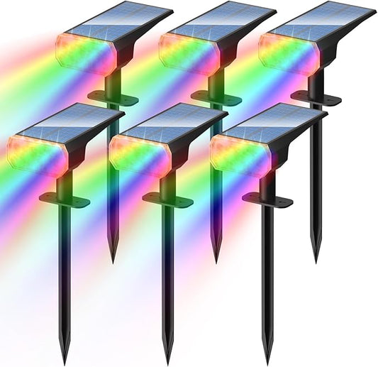 DINGLILIGHTING Solar Lights Outdoor Waterproof: IP65 Led Spot Light Decorations for Garden - Multicolor RGB Solar Powered for Yard - Dust to Dawn Uplighting Landscape Pathway Drive Patios 6PC DINGLILIGHTING