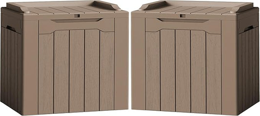 Flamaker 2 Pack Deck Box 31 Gallon Waterproof Resin Storage Box with Lid Indoor Outdoor Delivery Box Storage Bin for Patio Cushions (Light Brown) Flamaker