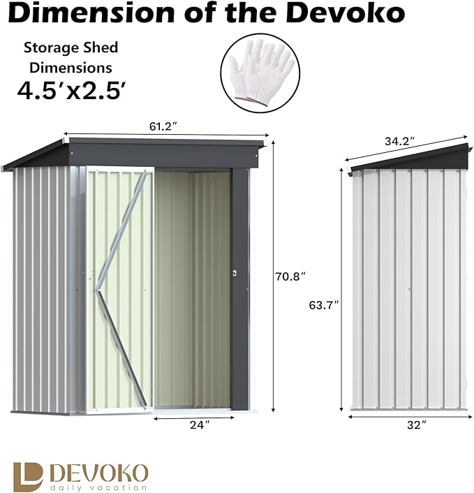 Devoko Outdoor Storage Shed 5 x 3 FT Lockable Metal Garden Shed Steel Anti-Corrosion Storage House with Single Lockable Door for Backyard Outdoor Patio (White) DEVOKO