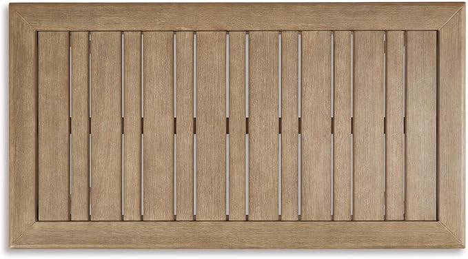 Signature Design by Ashley Gerianne Contemporary Outdoor Rectangular Cocktail Table, Slatted Top Sheds Rainwater, Eucalyptus Wood, 50" W x 26" D x 18.63" H, Beige SignatureDesignbyAshley