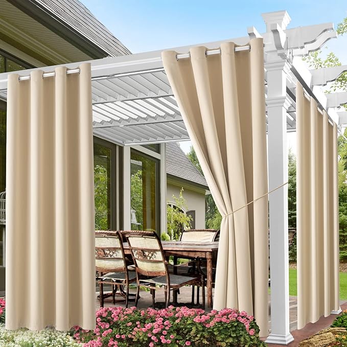 DIVA EN CAMINO DEC Outdoor Patio Curtain Waterproof Darkening Thermal Insulated Indoor Curtains for Bedroom, Porch, Living Room, Pergola, Cabana, W52 x L72, Beige, Set of 2 Panels DivaenCamino