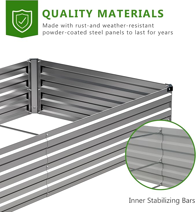 2PCS 9x3x1ft Galvanized Raised Garden Bed Kit, Galvanized Planter Raised Garden Boxes Outdoor, Large Metal Raised Garden Beds for Vegetables,Silver Easllre