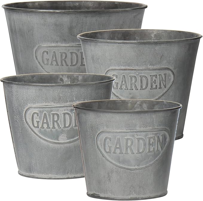 Briful 4 Size Galvanized Buckets Farmhouse Metal Bucket Dark Gray Galvanized Flower Bucket Home Indoor Outdoor Decorative Tin Planters (4.7In/5.1In/5.9In/7.1In) Briful