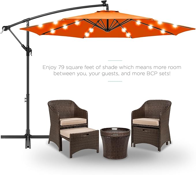 Best Choice Products 10ft Solar LED Offset Cantilever Hanging Market Patio Umbrella, 8 Sturdy Ribs, Easy Adjustment - Orange BestChoiceProducts