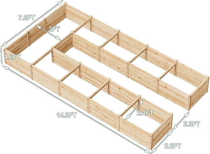 AMERLIFE U-Shaped Raised Garden Bed, 7.5Wx15Dx1.6H Free Combination Outdoor Wooden Raised Garden Bed Planter with 19.6" Depth Planter Box AMERLIFE