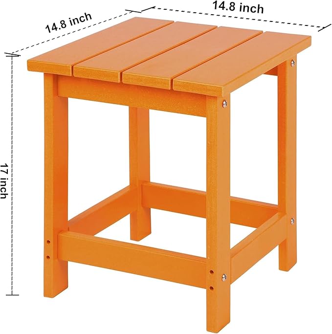 LZRS Adirondack Square Outdoor Side Table for Patio, Pool Composite Patio Table,HDPE End Tables for Backyard,Pool, Indoor Companion, Easy Maintenance & Weather Resistant(Orange) LZRSPET
