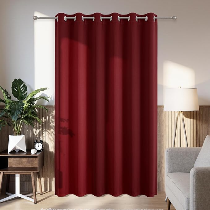 Joydeco Blackout Patio Sliding Door Curtains 84 Inches Long, Grommet Privacy Room Divider Curtains, Extra Wide Thermal Blackout Drapes for Bedroom Living Room (Burgundy Red, 80Wx84L, 1 Panel) JOYDECO