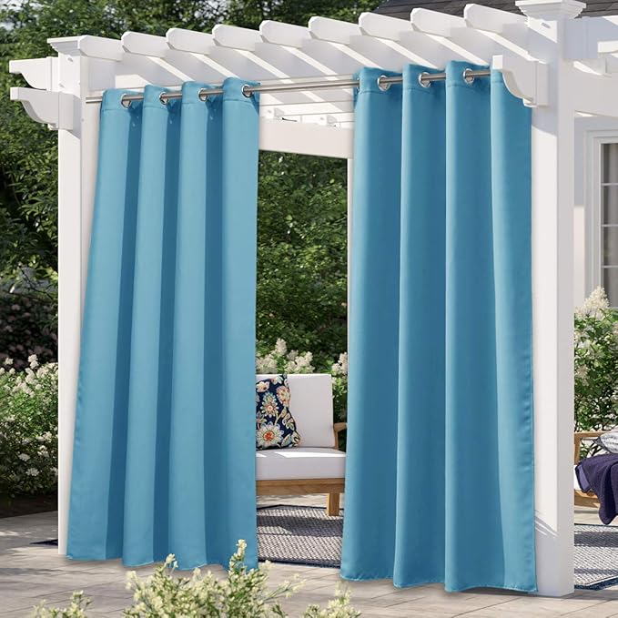 NICETOWN Sunlight Blocking Teal Blue Outdoor Curtain 95" L for Patio Waterproof, Thermal Insulated Stainless Steel Grommet Outdoor Indoor Window Curtain/Drape for Porch, 1 Panel, 52" W NICETOWN