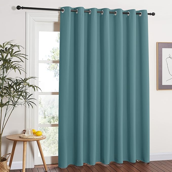 NICETOWN Window Treatment Sliding Door Curtain - Thermal Insulated Wide Width Solid Blackout Patio Glass Door Drape, Extra Wide Draperies (Sea Teal, 100 inches Wide x 84 inches Long) NICETOWN