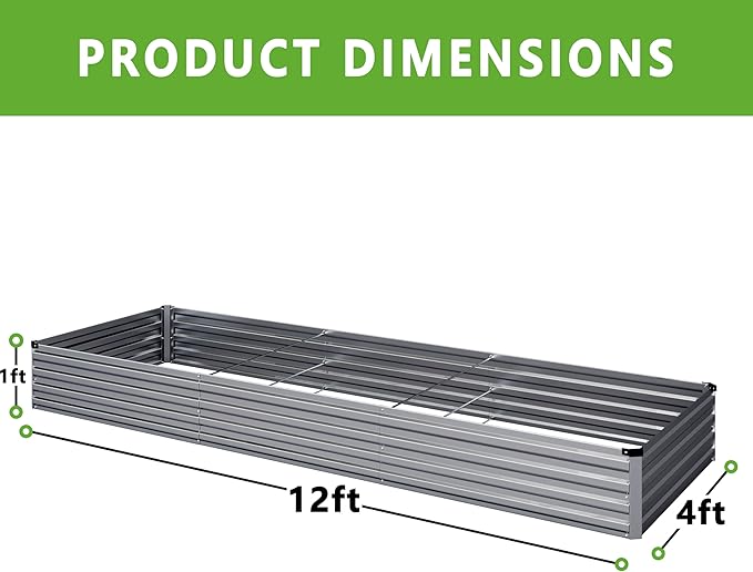 2PCS 12x4x1FT Galvanized Raised Garden Bed Kit,Vegetable Boxes-Rectangle Metal Flower Box,Large Planter Raised Beds Outdoor Garden for Planting,Fruit,Herb-Silver DIIYIV