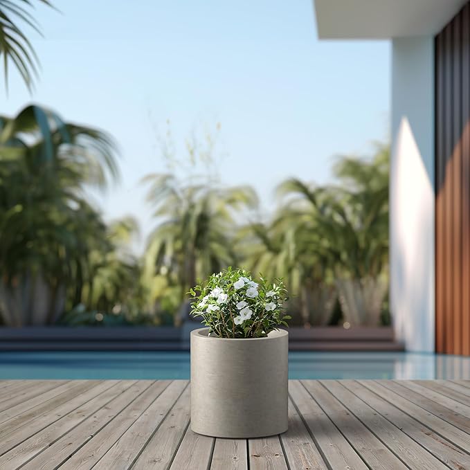 Kante 12.6" Dia Round Concrete Planter, Modern Style Large Cylindrical Plant Pot with Drainage Hole and Rubber Plug for Indoor Outdoor Patio, Weathered Concrete Kante