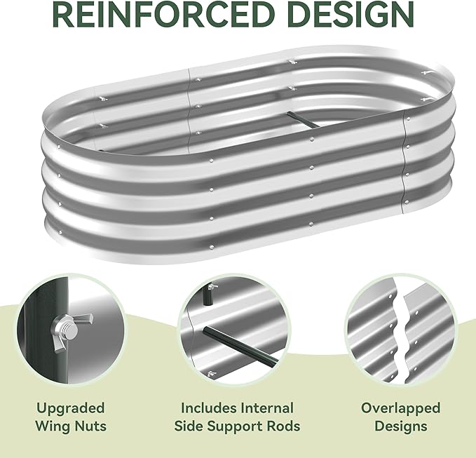 Raised Garden Bed with Self-Watering System, 4x2x1 ft Elevated Planter Boxes Outdoor with Mesh Cover, Oval Galvanized Raised Beds for Gardening,Vegetables,Flowers, Backyard, Patio Lineware