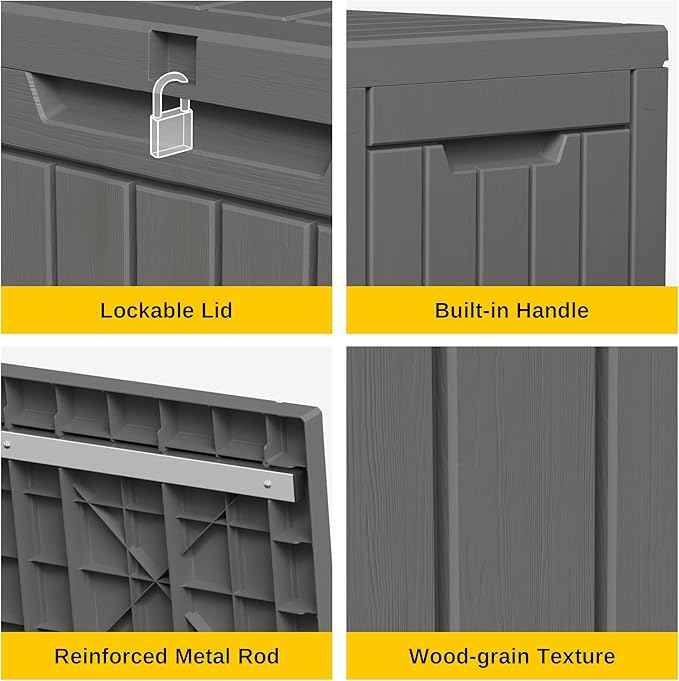 EAST OAK 60 Gallon Deck Box, Outdoor Storage Box with Padlock for Patio Furniture, Patio Cushions, Gardening Tools, Pool Supplies, Waterproof and UV Resistant Resin, Grey