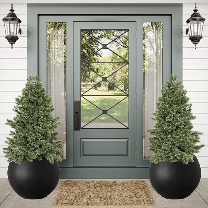 17 H x 21" Dia (15" Pot Opening) Round Fiberstone Planter with Drainage Hole, Black, Indoor/Outdoor Large Plant Pot for Home Patio Garden, Planter for Christmas Tree, Ideal for Large Plants Panlaolao