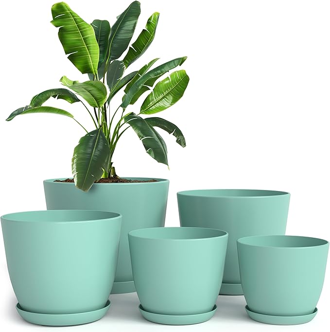 Utopia Home - Plant Pots Indoor with Drainage - 7/6.6/6/5.3/4.8 Inches Flower Pots for Indoor Planter - 5 Pack Plastic Planters - Ideal for Stocking Stuffers or Home Christmas Decorations - Aqua UTOPIAHOME
