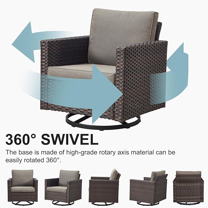 Belord 6 Piece Outdoor Furniture Patio Wicker Sofa Set, Oversize Outdoor Swivel Rocker Chairs with Rattan Ottomans, Conversation Sets Patio Furniture Come with Removable Washable Blue Cushion Belord
