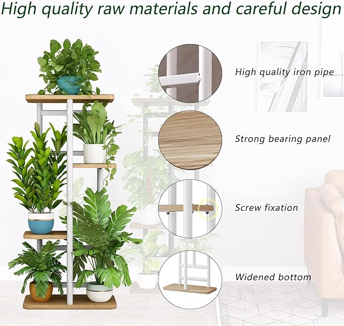 LINZINAR Plant Stand Indoor 4 Tier 5 Potted Multiple Plant Shelf Stands for Garden Corner Balcony Living Room White LINZINAR