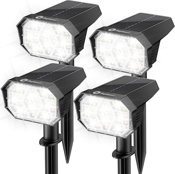 Brightown 4Pack Solar Spot Lights Outdoor with 58 LED & 1800mAh, IP67 Solar Lights Outdoor Waterproof with 3 Light Modes, 2-in-1 Dual Use Outdoor Solar Lights for Yard, Garden and Pathway (Cool White) Brightown