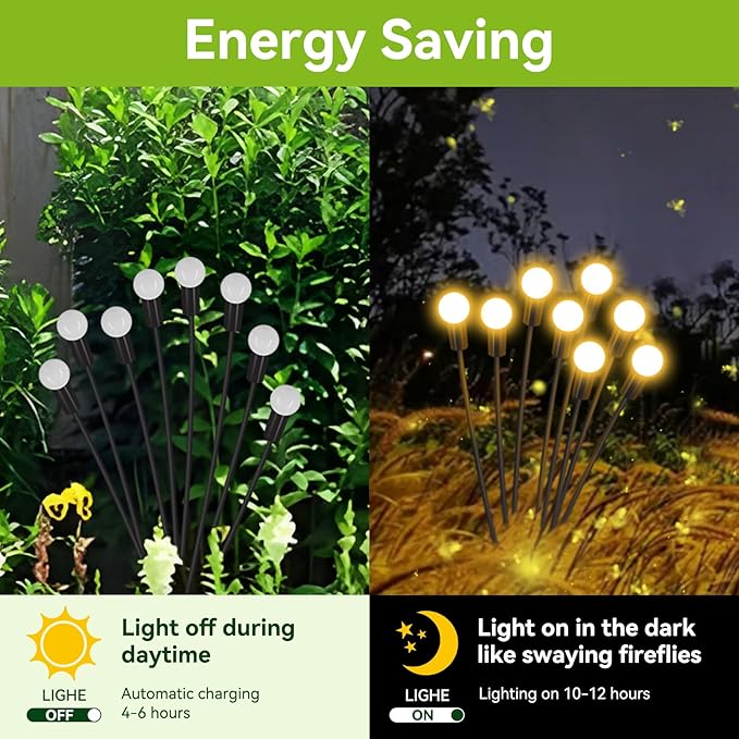 Solar Garden Lights Outdoor Waterproof, 2 Pack 16 LED Swaying Light Firefly Light Outdoor Decor Lights for Garden Gifts for Pathway Party Christmas Decoration, Warm White YShengMian