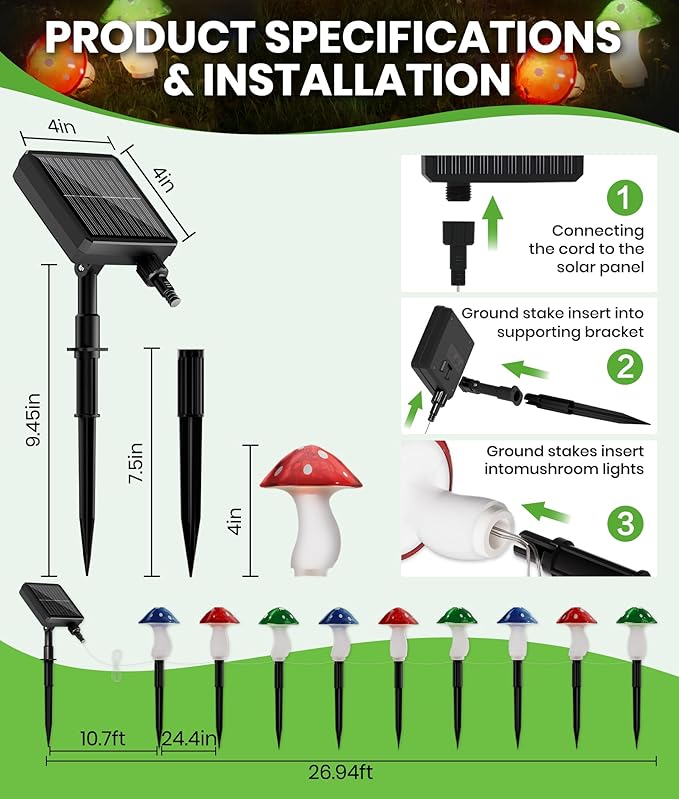 18 Pack 60FT Solar Mushroom Lights, Multicolor 8 Modes Solar Lights Outdoor, IP65 Waterproof Garden Light Outdoor Decoration for Path, Yard, Patio, Lawn, Party, Christmas Decor (Multicolor) BITPOTT